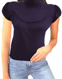 Дамска блуза в тъмнолилаво с къс ръкав и поло яка - код 0216