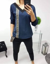 Дамски комплект блуза и панталон в тъмносиньо - код 8887