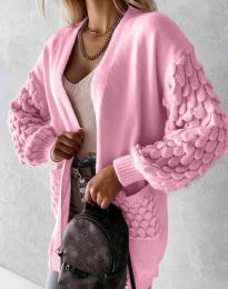 Модерна дълга свободна плетена жилетка в розово - код 0785