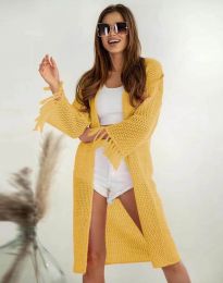 Ефектна дълга плетена дамска жилетка в жълто - код 4539